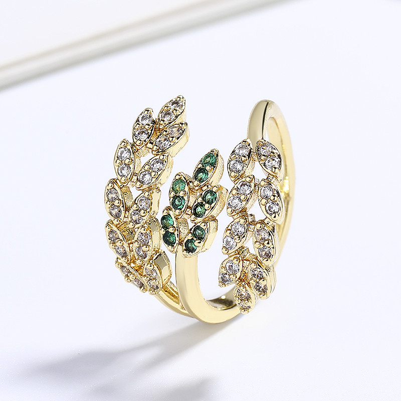 Leaf Zircon Gold Plated Ring