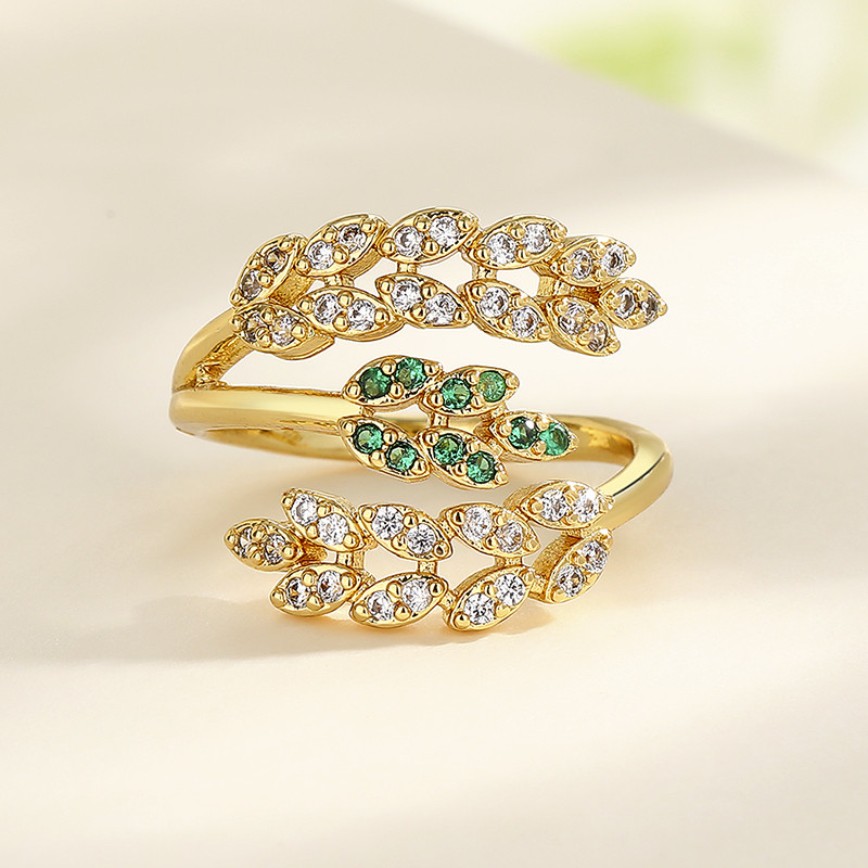 Leaf Zircon Gold Plated Ring