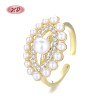 Anillo de perlas chapado en oro de latón de 18 quilates con circonita cúbica Aaa a la moda para mujer, joyería HD al por mayor