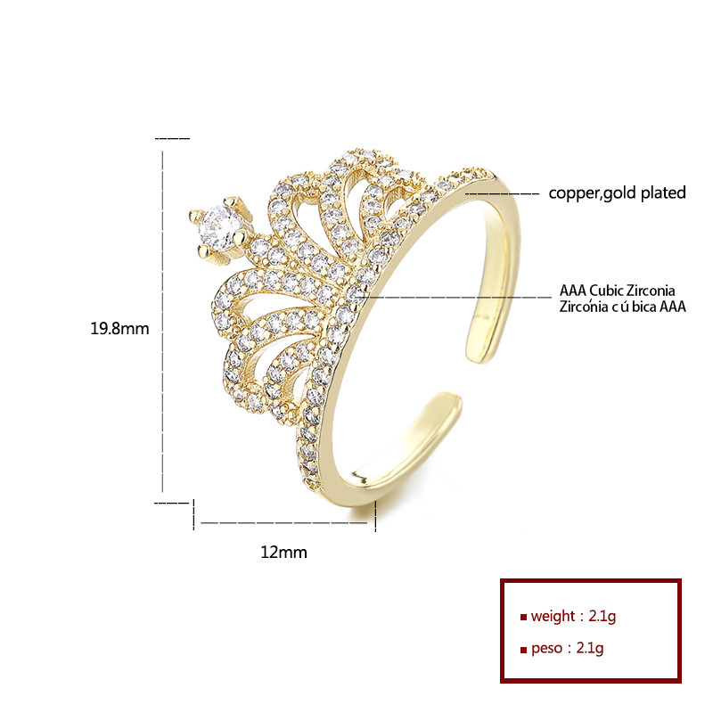 Presentación de la colección de anillos chapados en oro crown zircon