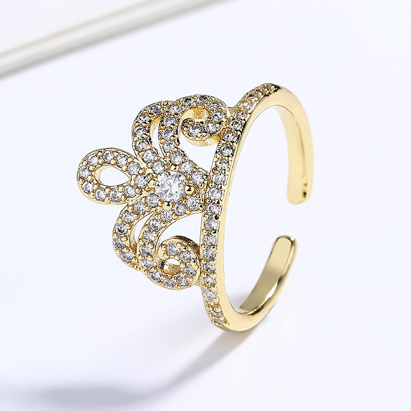 Presentación de la colección de anillos chapados en oro crown zircon