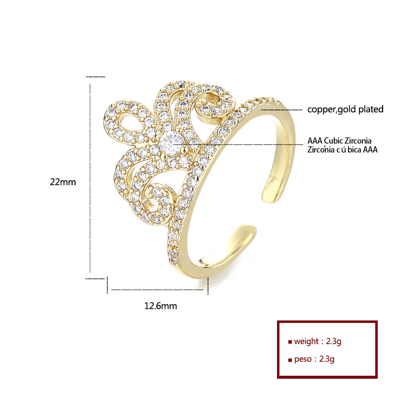 Presentación de la colección de anillos chapados en oro crown zircon