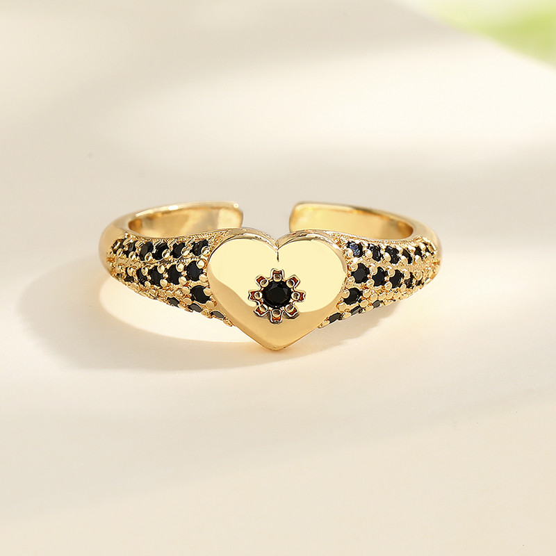 Heart-Shaped Flower Zircon Gold-Plated Rings