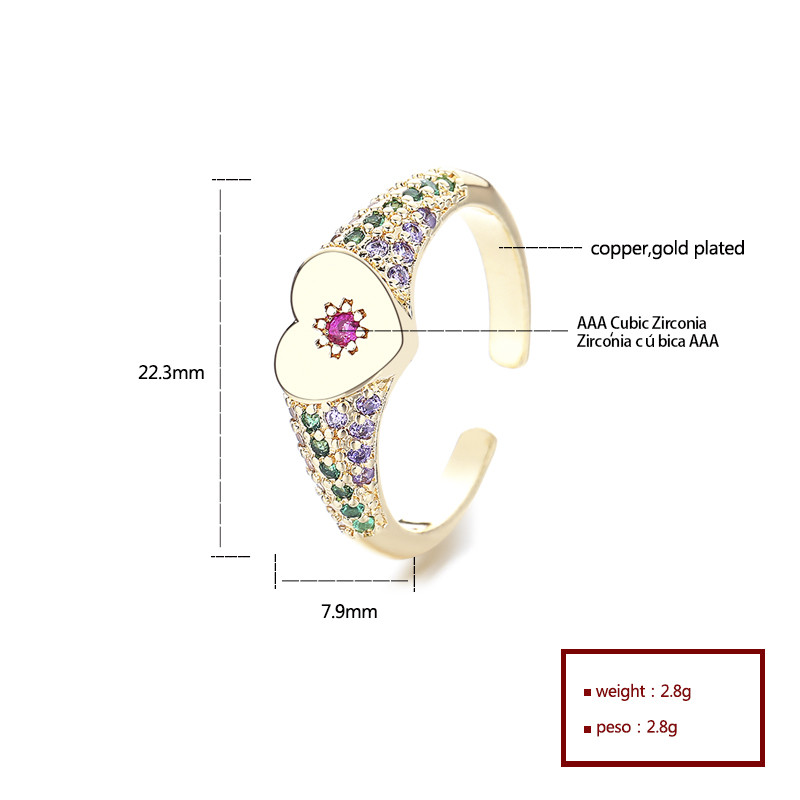 anillos chapados en oro con circonitas y flores en forma de corazón