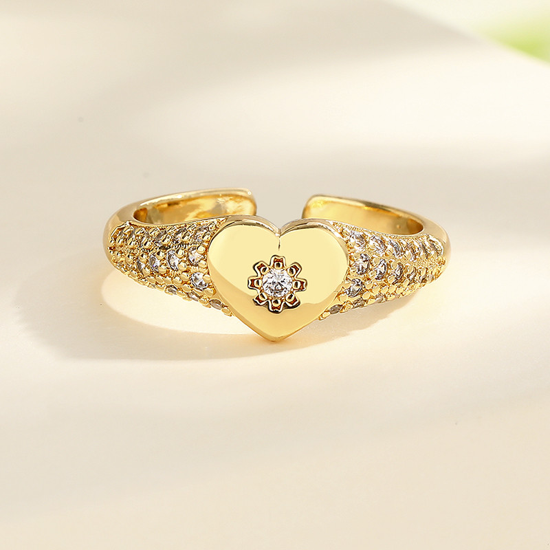 Heart-Shaped Flower Zircon Gold-Plated Rings