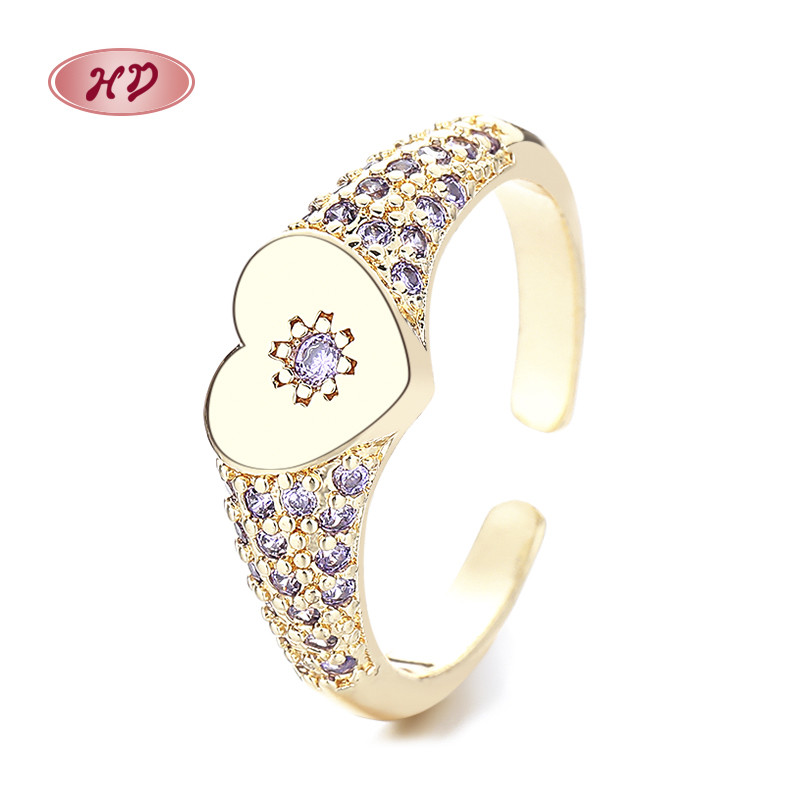 Heart-Shaped Flower Zircon Gold-Plated Rings