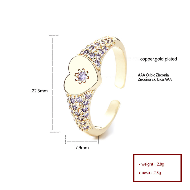 Heart-Shaped Flower Zircon Gold-Plated Rings