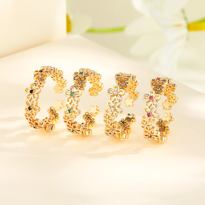 Anillos de flores huecas chapados en oro de 18 quilates Aaa Zirconia cúbica elegancia anillos para mujer joyería