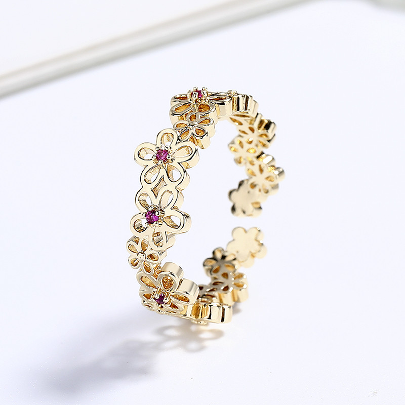 Hollow Flower Zircon Gold-Plated Rings