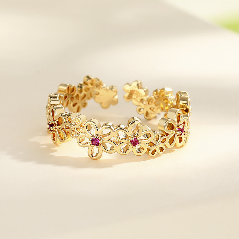 Hollow Flower Zircon Gold-Plated Rings