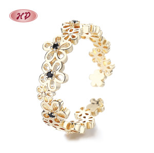 18k gold plated-Plated Hollow Flower Rings Aaa Cubic Zirconia Elegance Womens Rings Jewelry