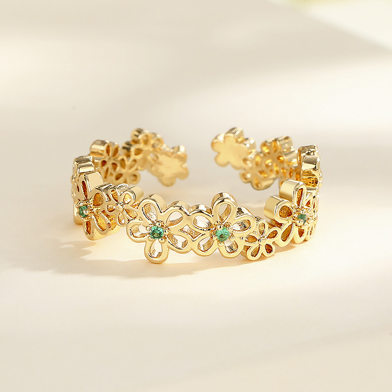 Hollow Flower Zircon Gold-Plated Rings