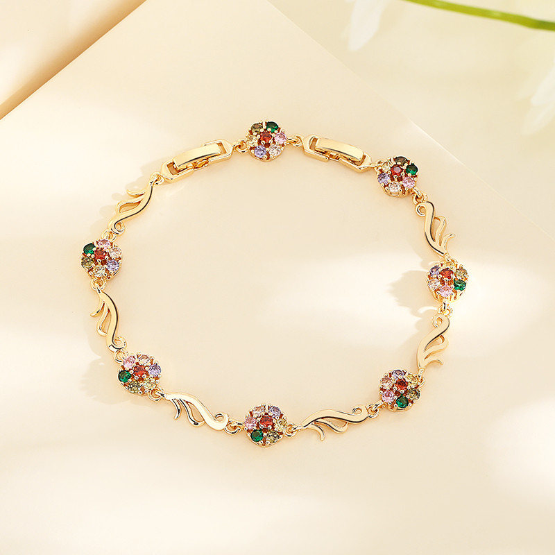 The 18K Gold-Plated Colorful Zircon Flower Bracelet