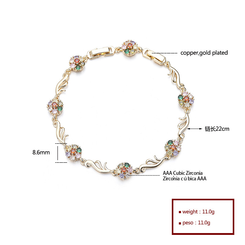 The 18K Gold-Plated Colorful Zircon Flower Bracelet