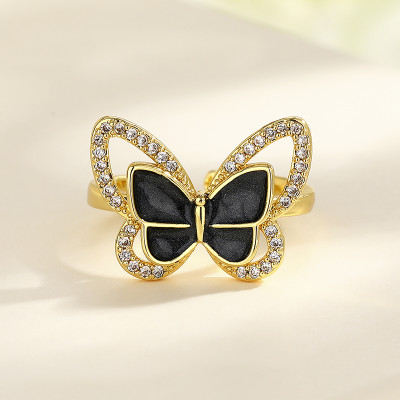 Women'S Jewelry Elegant Aaa Cz Brass Gold-Plated Animal Butterfly Rings For China Wholesale