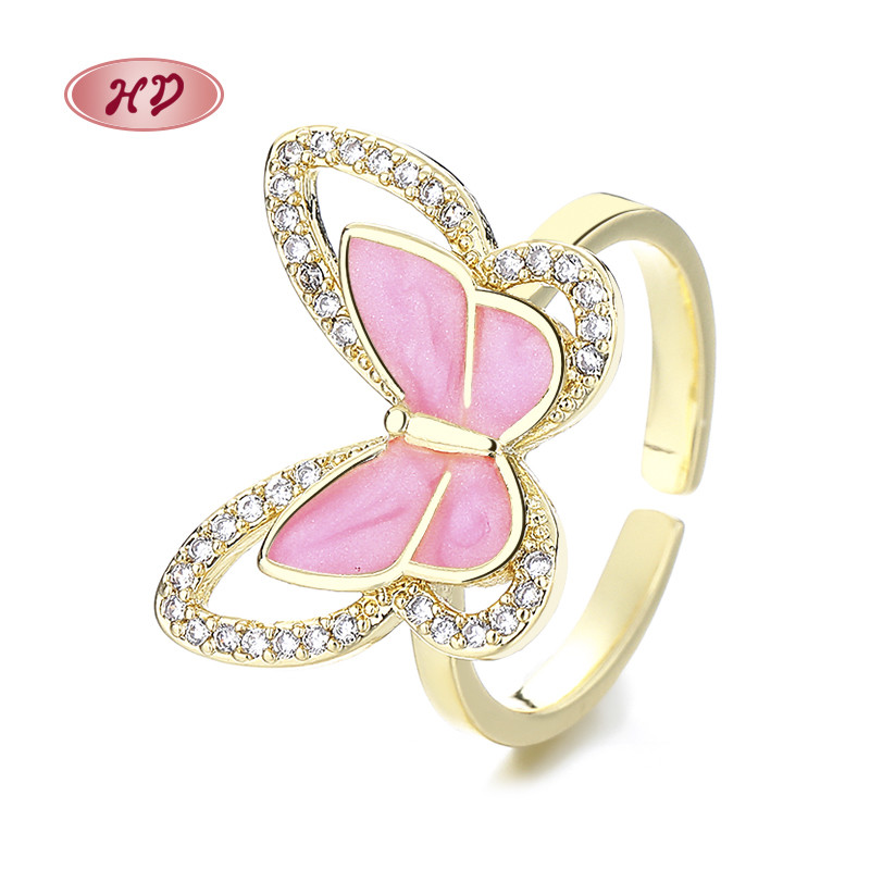 The 18K Gold-Plated Colorful Zircon Butterfly Ring