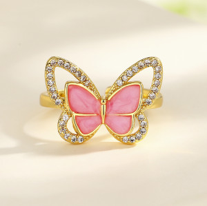 Joyería de mujer, anillos de mariposa animales chapados en oro de latón elegantes Aaa Cz para venta al por mayor de China