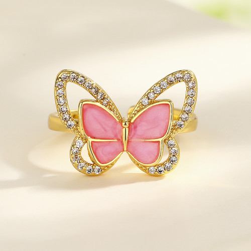 Joyería de mujer, anillos de mariposa animales chapados en oro de latón elegantes Aaa Cz para venta al por mayor de China