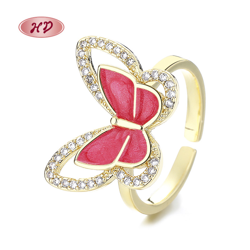 The 18K Gold-Plated Colorful Zircon Butterfly Ring