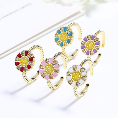 Heng Dian Elegance venta al por mayor anillos de circón de girasol joyería para mujeres en chapado en oro de 18 quilates