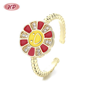 Heng Dian Elegance Wholesale Sunflower Zircon Rings Jewelry Women In 18K Gold Plated