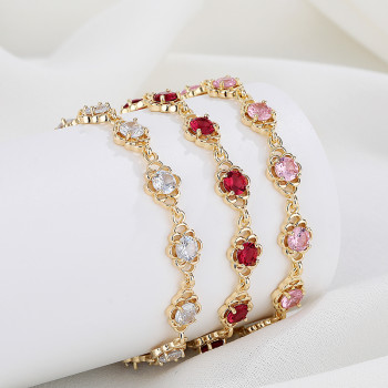 Timeless Floral Women 18K Gold Plated Wholesale Cubic Zirconia Flower Fashion Women Jewelry Bracelet