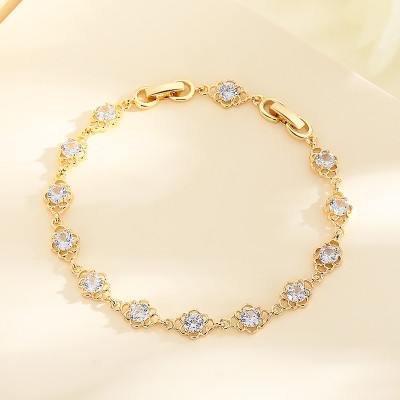 Timeless Floral Women 18K Gold Plated Wholesale Cubic Zirconia Flower Fashion Women Jewelry Bracelet