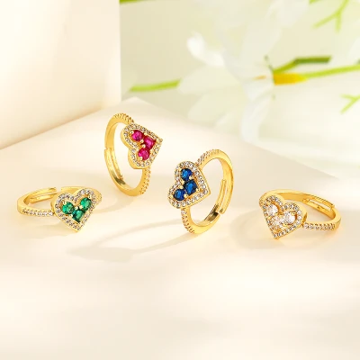 Wholesal 18k gold plated Heart Rings With Cubic Zirconia Brilliance Rings Jewelry Womens