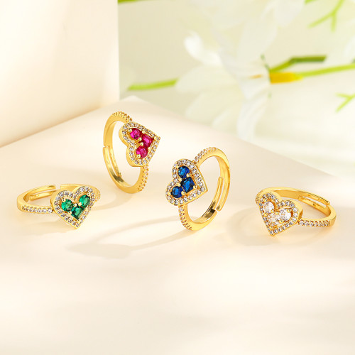 El oro al por mayor de 18k plateó los anillos del corazón con la joyería de los anillos del brillo de la circona cúbica para mujer