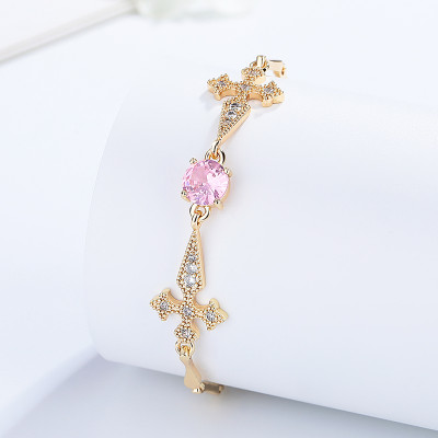 Wholesale Aaa Cubic Zirconia Cross Geometricw Women Fashion Bracelet 18K Gold Plated Jewelry