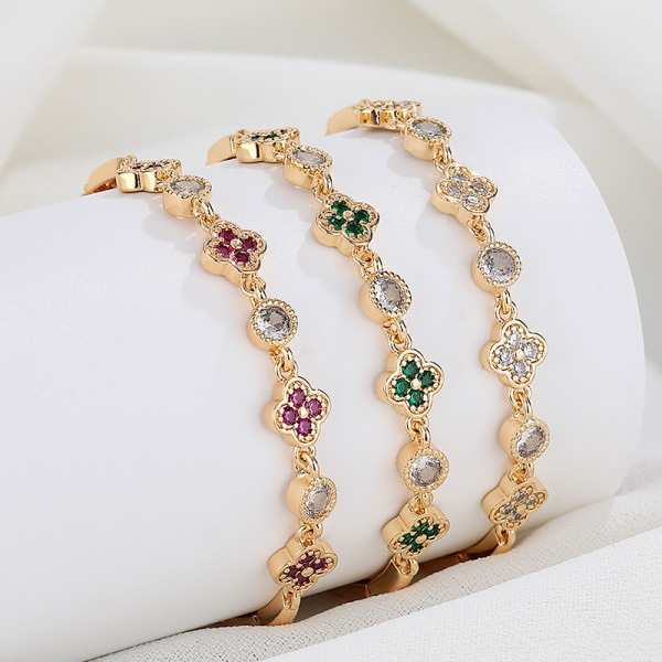 Clover Elegance Cubic Zirconia Four Leaf Clover Fine Jewelry Bracelets 18K Gold Plated