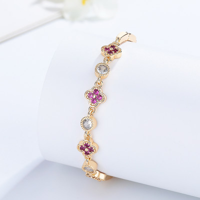 Clover Elegance Cubic Zirconia Four Leaf Clover Fine Jewelry Bracelets 18K Gold Plated