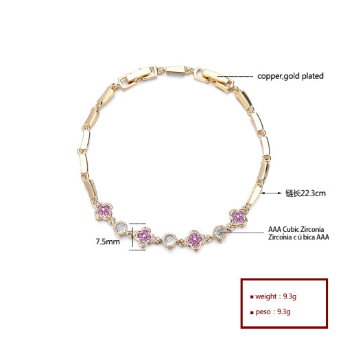 Clover Elegance Zirconia cúbica Trébol de cuatro hojas Pulseras de joyería fina chapadas en oro de 18 quilates