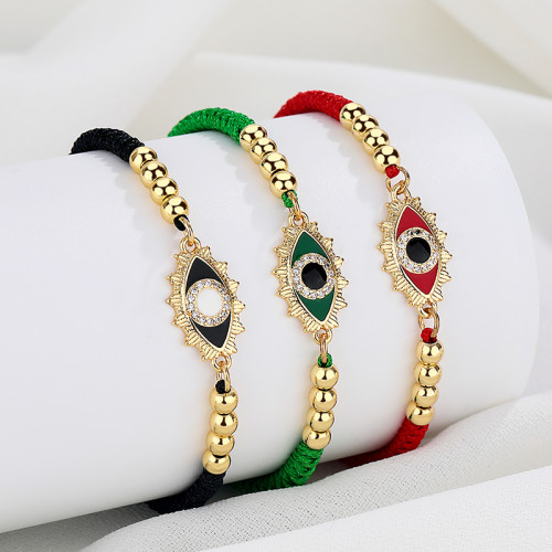 18K Gold Plated  Women Devil'S Eye Bracelets Custom Embroidery Fabric Woven Bracelets