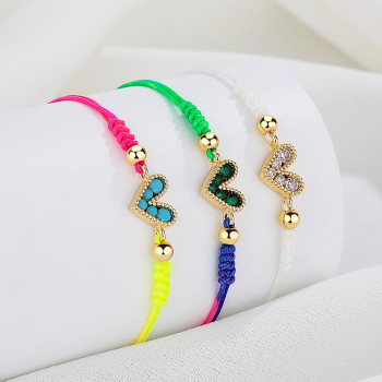 Love Wholesale Cubic Zirconia 18K Gold Plated Heart Shaped Handmade Accessories Woven Bracelet