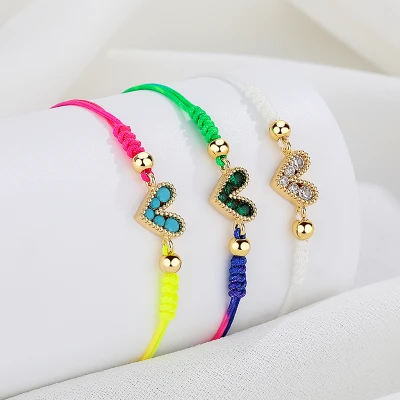 Love Wholesale Cubic Zirconia 18K Gold Plated Heart Shaped Handmade Accessories Woven Bracelet