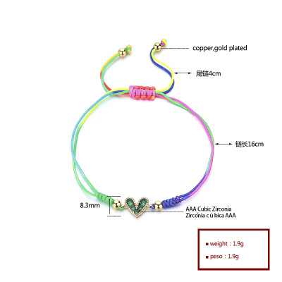 Love Wholesale Cubic Zirconia 18K Gold Plated Heart Shaped Handmade Accessories Woven Bracelet