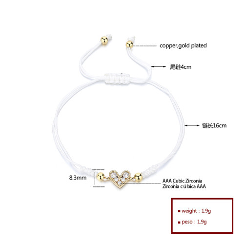 Love Wholesale Cubic Zirconia 18K Gold Plated Heart Shaped Handmade Accessories Woven Bracelet