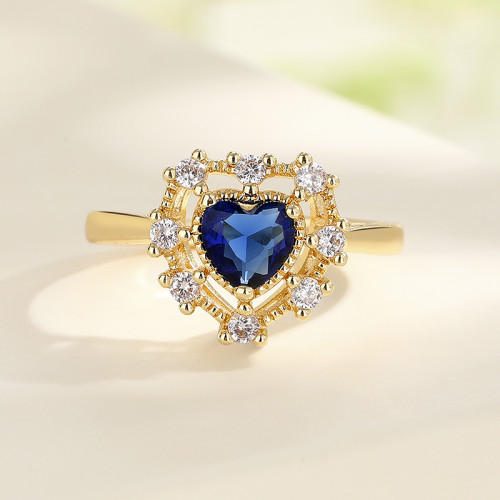 Joyería al por mayor, anillos de circonio chapados en oro de 18 quilates, regalo de San Valentín ajustable para mujer