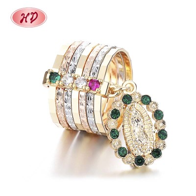 Fashion Jewelry Rings Women Cubic Zirconia  18K Gold-Plated Catholic Religious Pendant Rings