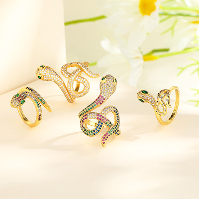 El oro colorido al por mayor del Zircon 18K plateó la joyería animal de la moda de los anillos de la serpiente