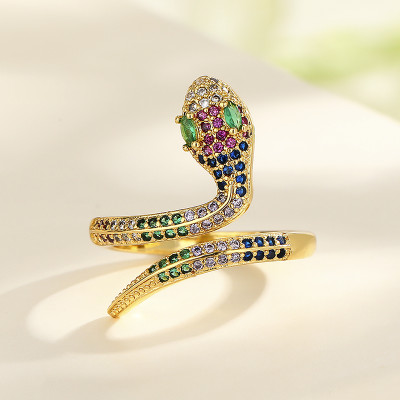 Wholesale Colorful Zircon 18K Gold Plated Animal Snake Rings Fashion Jewelry
