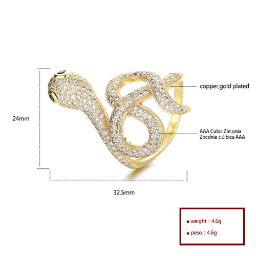 El oro colorido al por mayor del Zircon 18K plateó la joyería animal de la moda de los anillos de la serpiente