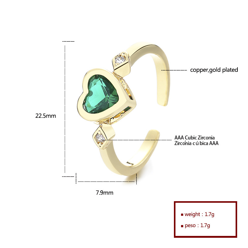 Radiant 18k Gold-Plated Colorful Zircon Heart-Shaped Ring - Wholesale