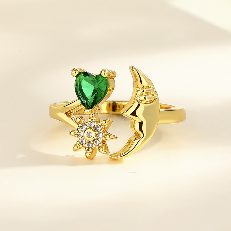 Anillo Radiante En Forma De Corazón Con Circonitas De Colores Bañado En Oro De 18k - Al Por Mayor