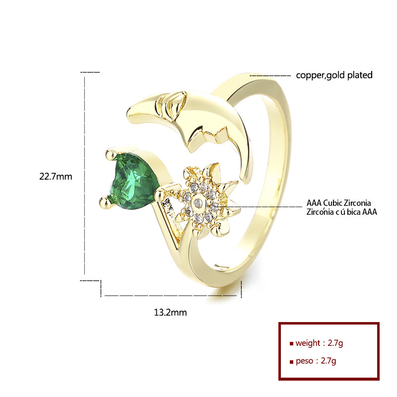 Radiant 18k Gold-Plated Colorful Zircon Heart-Shaped Ring - Wholesale