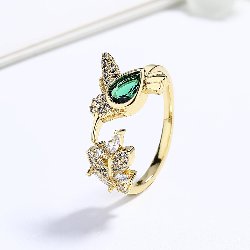 Radiant 18k Gold-Plated Colorful Zircon Heart-Shaped Ring - Wholesale