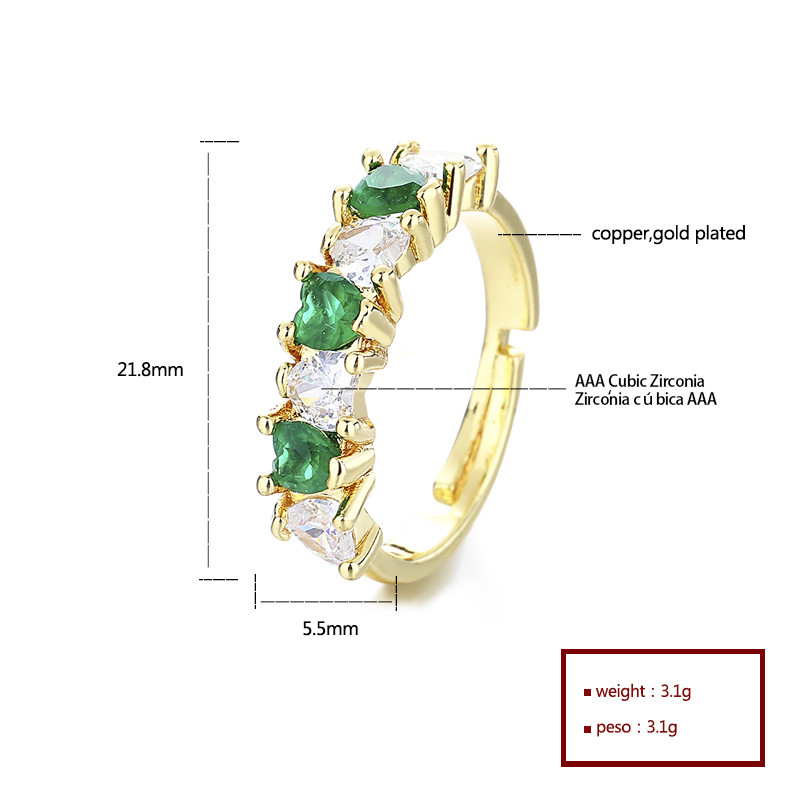 Anillo Radiante En Forma De Corazón Con Circonitas De Colores Bañado En Oro De 18k - Al Por Mayor