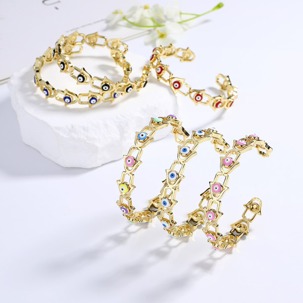 Brazalete chapado en oro de 18 quilates con circonita cúbica y ojo del diablo, joyería de moda
