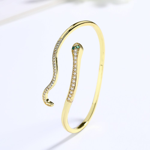 Charm Wholesale 18K Brass Gold Plated Zircon Snake Women'S Bracelets Fashion Jewelry Bangles